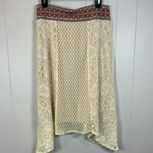 Flying Tomato Boho Lace Asymmetrical Pull On Skirt sz Large Multi Pattern EUC